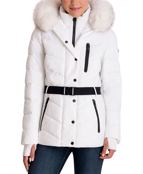 michael michael kors hooded faux fur trim puffer coat
